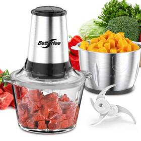 Betterlee 636144800369 Food Processor Electric Meat Grinder With Two 8 Cups Bowls Chopper Wit