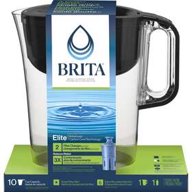 50696 Brita Large 10 Cup Water Filter Pitcher With 1 Elite Huron Black