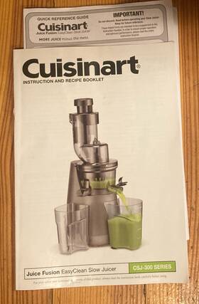 Csj-300 Cuisinart Easy Clean Slow Juicer Part Instruction And Recipe Booklet