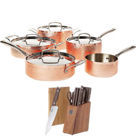 Hctp-9 Cuisinart Hammered Collection 9-piece Cookware Set Copper 16 Pcs Knife