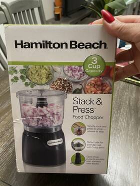 72850g Hamilton Beach Black Stack And Press 3 Cup Food Processor Chopper