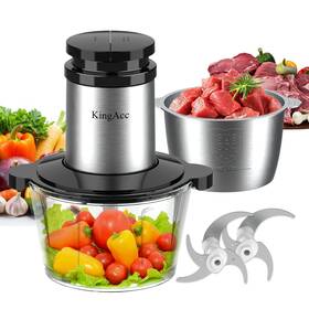 500w Kingacc 364950640595 Food Processor 8-cup Electric Vegetable Chopper 2 Blades Dual Bowls