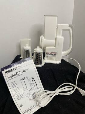 0291008 Presto Vintage Saladshooter Electric Food Slicer Shredder White Tested 2 Blades