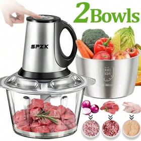 032002 Spztjk Electric Food Processor 2l Meat Grinder 2 Bowls 2-speed Veggie Chopper