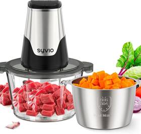 Syvio 114129881638 Food Processors With 2 Bowls Meat Grinder 4 Bi-level Blades