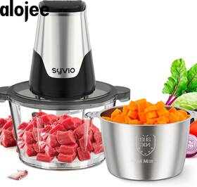 Syvio 744110564471 Food Processors With 2 Bowls Meat Grinder 4 Bi-level Blades Mini Electri