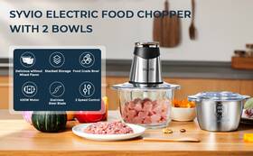 Bm-214a Syvio Food Processors With 2 Bowls - Meat Grinder 4 Bi-level Blades Speed