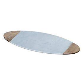 74810 Taj Elite Creamy White Marble With Mango Wood 20inch X 8inch Oval Board