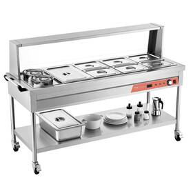 Vevor 197988506232 Commercial Food Warmer 7 Pans 2 Pots Steam Table With Undershelf Shield