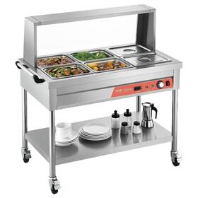 Vevor 197988508533 6 X 1/2 Pans Commercial Food Warmer Steam Table With Undershelf And Shield