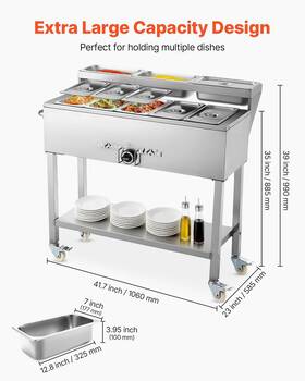 Vevor 197988534525 Commercial Propane Steam Table Food Warmer 5 Pans And 3 Condiment