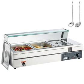 3-pan Vevor 840281570591 Commercial Food Warmer 3 X 12 Quart Electric Steam Table With Tempered
