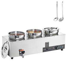 185f Vevor 840281571253 Electric Soup Warmer Three 7.4 Quart Stainless Steel Round Pot 86 Adjust