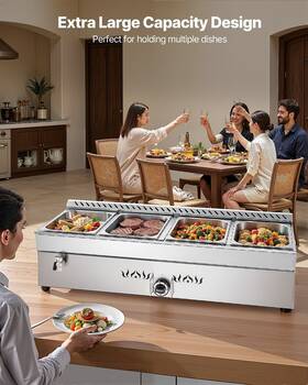 Rtc-4t Vevor Commercial Propane Steam Table 4-pan Outdoor Food Warmer Stainless Steel