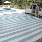 Tayse Rugs Luna Outdoor Area LNA1135 9' X 12' Reversible Striped Aqua. Fixed Price $62.00.