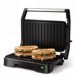 2-SLICE Panini Press Grill, Nonstick Plate, 180 Open, Stainless Steel, 900W. Fixed Price $29.99.
