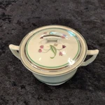 Syracuse China Old Ivory Floral Sugar Bowl W/ Lid, Handles, Platinum Trim. Fixed Price $24.99.