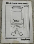 Mini Food Processor Instruction Owners Manual MH904 Moulinex Hamilton Beach. Fixed Price $6.99.