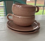 Vintage Russell Wright Salmon Color 2 Sets Coffee/ Tea Cups W/ Saucers. Fixed Price $14.99.