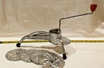 Mouli Manual Food Slicer Silver Yellow Metal 6-PIECE Set Interchangeable Blades. Fixed Price $39.50.