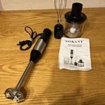 Sokany 4-IN-1 Dishwasher Safe Hand Blender 110V, 50/60HZ, 1000W Motorboat Whisk. Fixed Price $25.00.