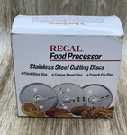 Regal Food Processor Stainless Steel Cutting Discs Thick Slice, Coarse, Fry. Fixed Price $11.99.