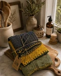 Creative Co-op Mango Wood Cutting Board & Cotton Dishcloths Set Of 3, 5 X10. Fixed Price $8.50.