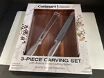 New Cuisinart Classic 3 Pc Stainless Steel Carving Set Acacia Wood Cutting Board. Fixed Price $123.68.
