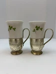 Silver Plated And Porcelain Shamrock Cups Set Of 2 Japan, St Patricks Day Clover. Fixed Price $41.16.