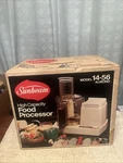 New Sealed Vintage Sunbeam Almond High Capacity Food Processor Model 14-56. Fixed Price $149.99.