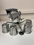 Vintage Saladmaster Kitchen-quip Manual Food Processor 5 Cones Chrome Tripod. Fixed Price $59.99.