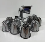 Vintage Saladmaster Food Processor With Stand 9 Cone Attachments Chops Slices !!. Fixed Price $85.00.