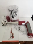 New Open Box 6 Piece Wolfgang Puck Turbo Immersion Blender 5 Speed Burgundy. Fixed Price $50.00.