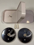 Hamilton Beach Food Processor 1 French Fry Slicing Blade W/case 2 Disc Stems. Fixed Price $55.00.