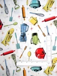Kitchen Cook Utensil Mixer Toaster Fabric By The Yard White Cotton Traditions. Fixed Price $12.99.