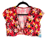Beach Betty Miracle Brands Bikini Top Cap Sleeve Tie Front Cups Floral Red 1X. Fixed Price $7.79.