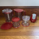 Ninja Food Processor Set Red 4 Containers 5 Lids Works Great. Fixed Price $69.99.