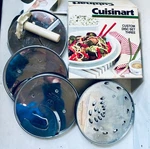 Cuisinart Discs & Stem DCL-10 144 4MM; 837 Med; 833 3X3MM/JULIENNE; 842 2MM. Fixed Price $28.23.