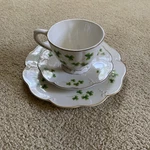 St. Patrick Day Shamrock Porcelain Gold Trim Plate, Cup And Saucer Set. Fixed Price $22.95.