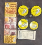 3 Osterizer 927-62 Clear Plastic Mini-blend Jars, Lids & Pamphlet 1/2 Pt. Fixed Price $36.00.