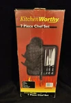 7 Piece Chef Set Kitchenworthy: Knives, Fork, Sharpener, Mitts & Storage Case. Fixed Price $22.99.