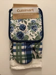 Cuisinart 3-PIECE Kitchen Set Oven Mitt, Pot Holder, Towel Blue Floral. Fixed Price $10.00.