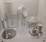 Kitchenaid KFP450WW Food Processor- Lot- Replacement Parts Juicer 3 Blades Etc. Fixed Price $59.98.