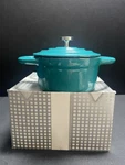 Cooks Essential Mini 10 Oz. Turquoise Cast Iron Casserole New Box. Fixed Price $13.50.