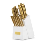 Cuisinart Knife Cutlery Block Set White Classic 15PC Gold Pvd Forged. Fixed Price $78.19.
